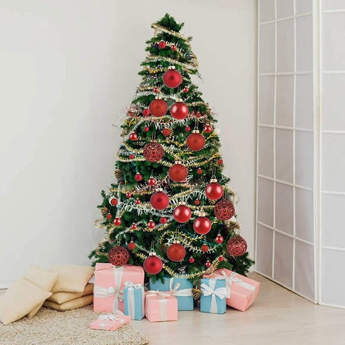 Christmas Balls Tree Ornaments, Shatterproof Christmas Decorations Set with Reusable Hand-held Gift Package for Holiday Xmas Tree Decor (100, Red)