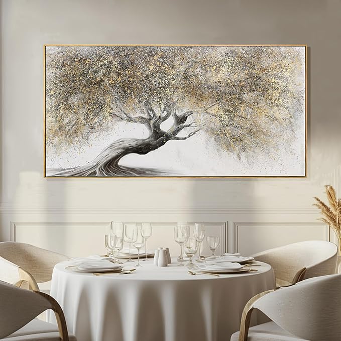 Tree Pictures Wall Decor Gold Canvas Paintings Plant Pictures Wall Art 24"x48" Landscape Decorative Prints for Bedroom Office