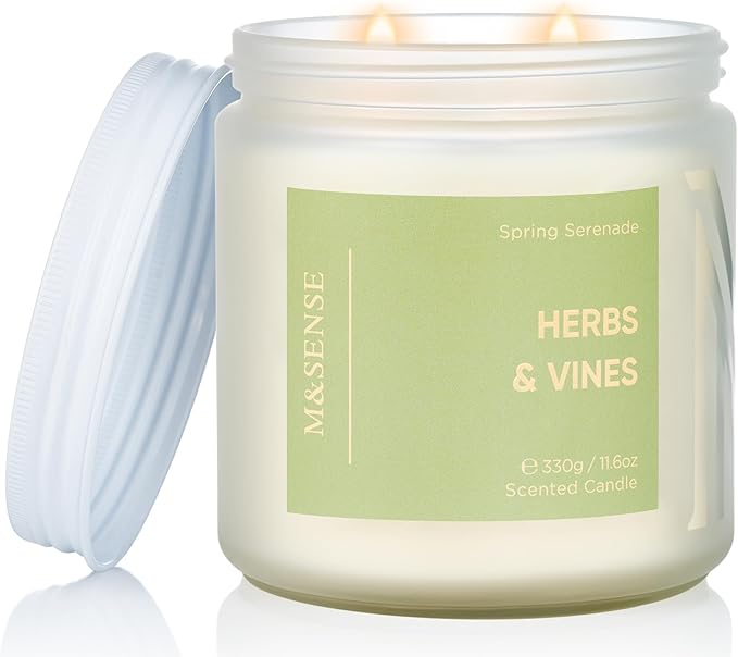 M&SENSE Fresh Herbal Scented Candle - 11.6oz Organic Natural Soy Wax Non Toixc 70-Hour Long Lasting Burn Time, 2 Wick Eucalyptus Candle for Home Decor Housewarming Gifts for Men & Women