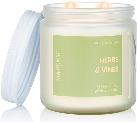 M&SENSE Fresh Herbal Scented Candle - 11.6oz Organic Natural Soy Wax Non Toixc 70-Hour Long Lasting Burn Time, 2 Wick Eucalyptus Candle for Home Decor Housewarming Gifts for Men & Women