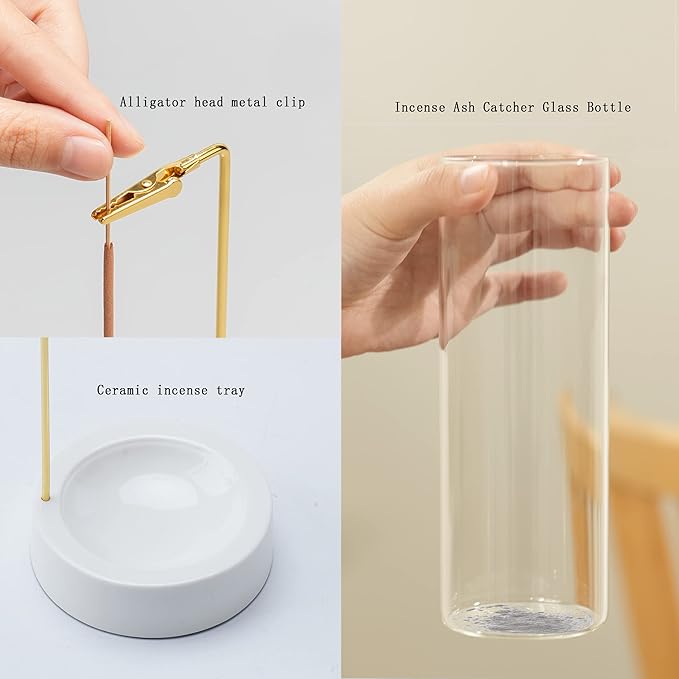Incense Holder, Ceramic Incense Holder for Sticks with Glass Ash Catcher,Incense Burner for Meditation Yoga Spa Room Decor