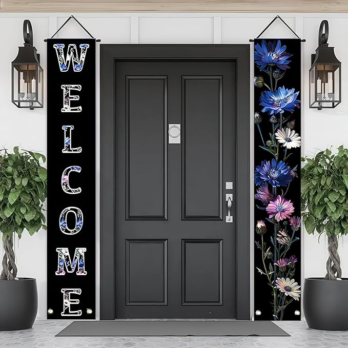 2pcs Welcome Summer Door Banner Colorful Daisy Porch Banners Sign Cornflower Floral Front Door Hanging Decor Banner for Seasonal Home Hawaii Tropical Party Outdoor Decorations
