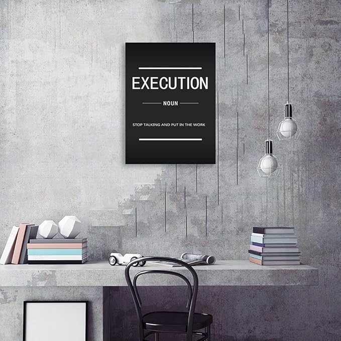 Motivational Canvas Wall Art Inspirational Entrepreneur Painting Canvas Quote Execution Noun Poster Inspirational Picture Artwork Home Office Classroom Decoration Ready to Hang[30″W X 40′'H]