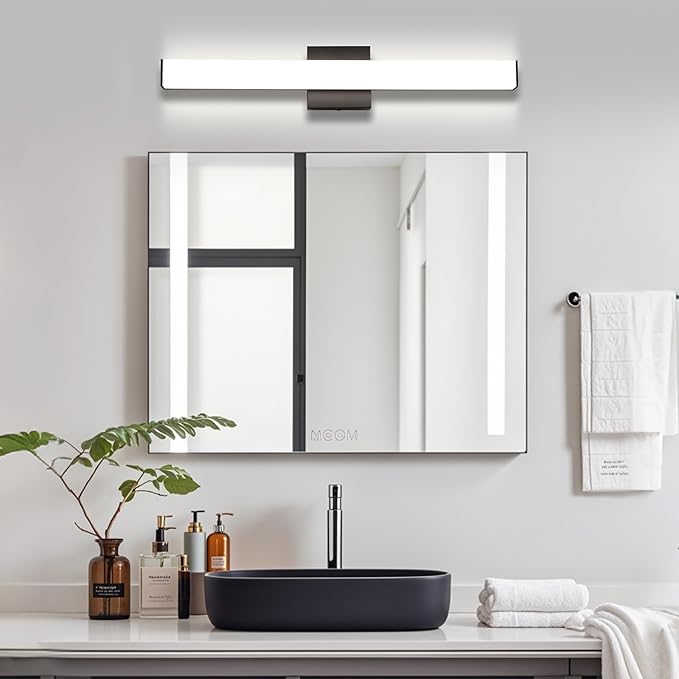 Bathroom Vanity Light Brushed Nickel Square LED 24 inch 14W 4000K Natural White Light Wall Bar Lighting Fixtures Over Mirror (Matte Black, 24inch 4000K Dimmable)