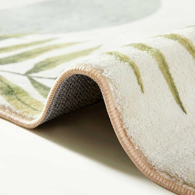 RoomTalks Mid Century Modern Washable Rug Stain Resistant, Boho Cute Aesthetic 8x10 Area Rugs for Bedroom Dining Living Room Office, Green Abstract Tropical Leaves Indoor Rug Plant Botanical Carpet