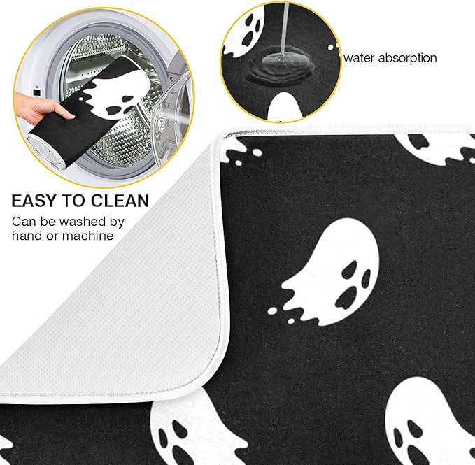 Halloween Spooky Ghost Dish Drying Mat for Kitchen Counter 18 x 24 Inch Absorbent Microfiber Dry Dishes Mats Drainer Mat Dish Drying Pad for Countertops Decor