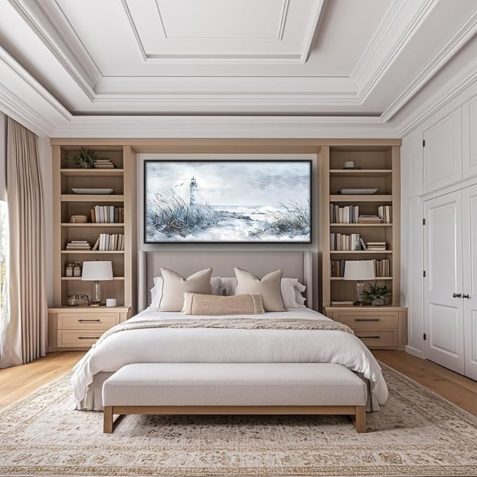 Flintis Large Lighthouse Wall Art Beach Lighthouse Pictures Wall Decor Abstract Nautical Canvas Painting Print Artwork Decoration Framed for Living Room Bathroom Master Bedroom Office 60L x 30W