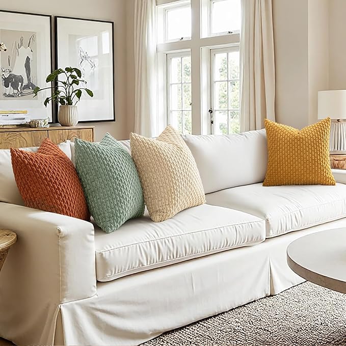 MIULEE Fall Throw Pillow Covers Soft Couch Decorative Set of 4 Boho Striped Cushion Covers Corduroy Pillowcases Farmhouse Accent Home Decor for Couch Bed Sofa Living Room 18x18 Inch Teal-Rust