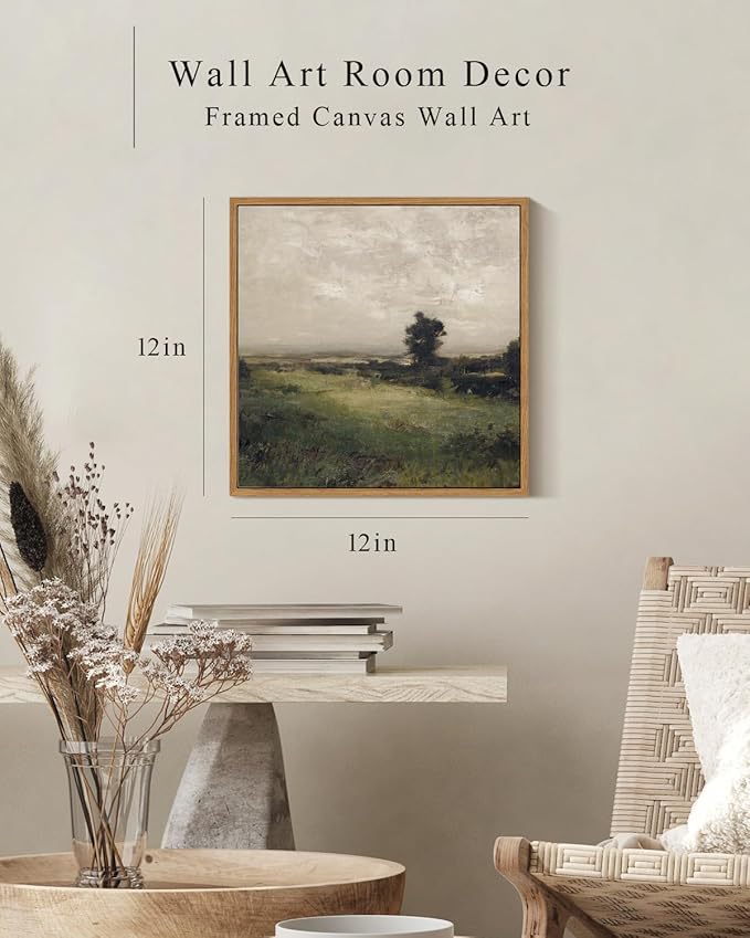 InSimSea Square Framed Canvas Wall Art, Landscape Room Decor Classical Scenery Vast Valley Grassland Oil Paintings Canvas Art Wall Decor, Home Decor for Living Room, Bedroom, Office 12"x12"