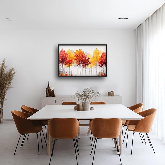 Fall Forest Framed Wall Art for Living Room, Large Red Trees Canvas Wall Decor, Red Leaf Landscape Pictures Painting, Modern Artwork for Living Room Bedroom 36L'' × 24W''