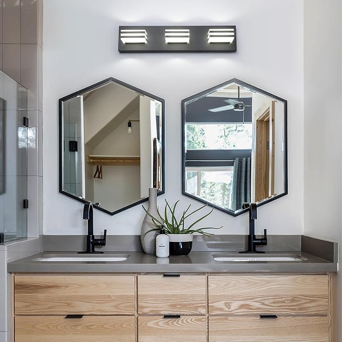 Black Vanity Lights 3 Light Bar Light for Bathroom 20 Inch Mirror Light Fixtures Black Bath Lamps above Mirror 18W Vanity Sconces Modern Bathroom Sink Lights Acrylic Wall Lighting for Restroom