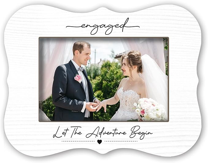2025 Wedding Photo Frames - Engaged Let The Adventure Begin - For 4 x 6 Horizontal Photo, Minimalist Couple Frames with support, Wedding Gifts For Newlyweds, Newly Married Home Decoration - A05
