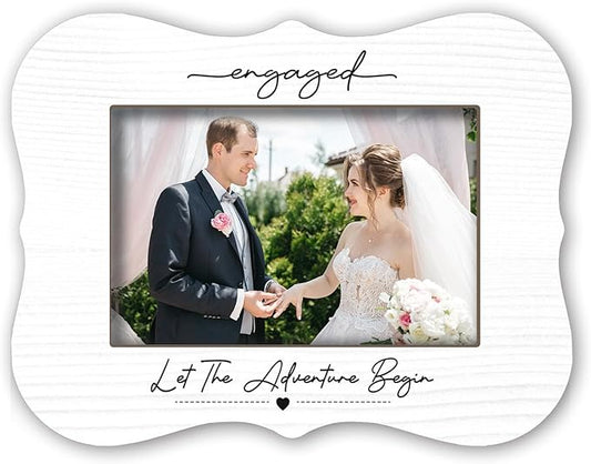 2025 Wedding Photo Frames - Engaged Let The Adventure Begin - For 4 x 6 Horizontal Photo, Minimalist Couple Frames with support, Wedding Gifts For Newlyweds, Newly Married Home Decoration - A05