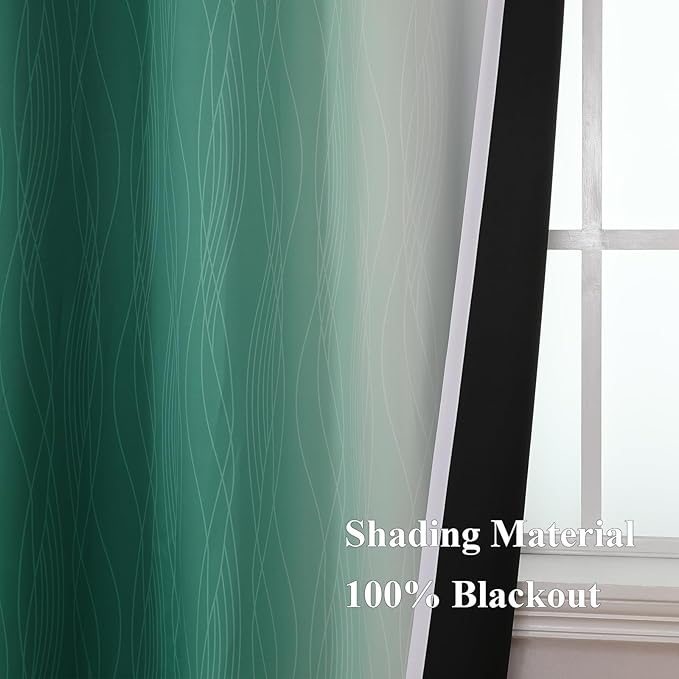 Estelar Textiler Green and Greyish White Blackout Curtains 45 Inch Length, Full Light Blocking Gradient Drapes for Kitchen, Thermal Insulated Grommet Ombre Curtains for Bathroom, 52Wx45L, 2 Panels