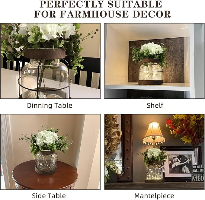 Farmhouse Glass Lantern Vase Vintage Flower Vases with Plants Hydrangea Lights Rustic Floral Arrangement Centerpieces Home Decor Hostess Housewarming Gift