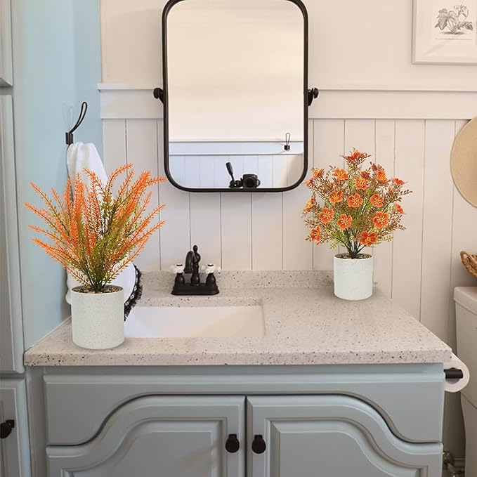 Uieke 8PCS Artificial Potted Flowers Autumn Mini Small Fake Potted Plants Fall Flowers Decorations for Fall Table Centerpieces Home Harvest Farmhouse Tabletop Thanksgiving Decor