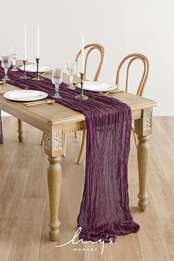 Ling's moment 14Ft Deep Purple Gauze Sheer Table Runner Cheesecloth Table Runner for Wedding Party Bridal Shower(Deep Purple, 14ft x 35")