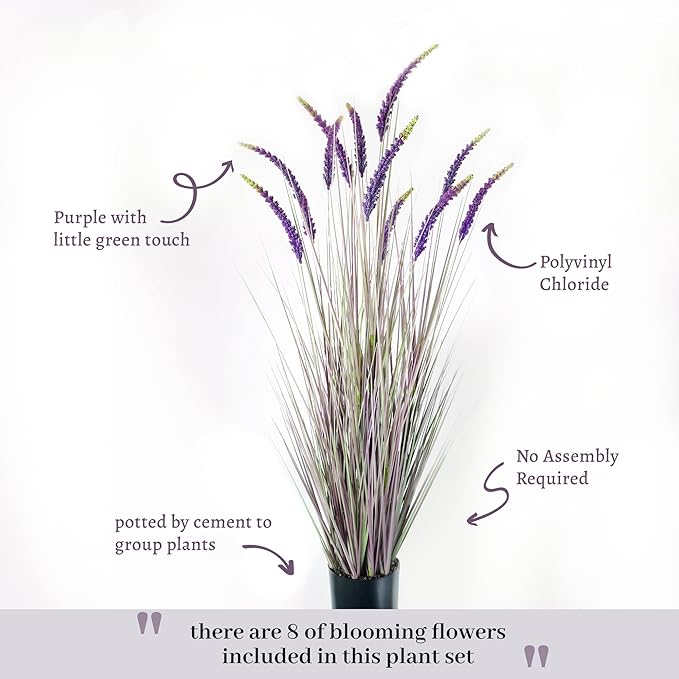 KOL 59in Artificial Veronica Spiked Speedwell Grass, 5ft Faux Veronica Spicata Flower, Tall Fake Reed Grass for Home Office Garden Wedding Décor, Indoor Outdoor Fake Plant, UV-Resistant, Purple