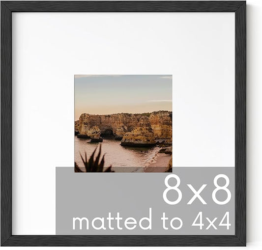 HAUS AND HUES Picture Frame, Solid Oak 8x8 with Mat, Black, 8 x 8 inches, Square, Poster Frame, Modern Design, 1 Count