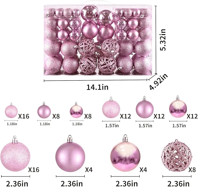 Valentine's Day Balls Christmas Tree Ornaments, Shatterproof Christmas Decorations Set with Reusable Hand-held Gift Package for Holiday Xmas Tree Valentine's Day Decor (100, Rose)
