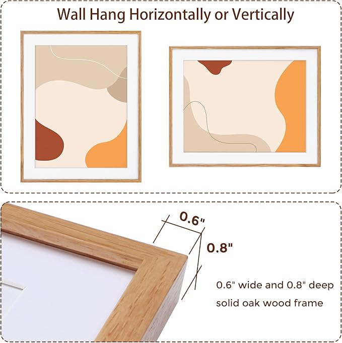 22x28 Picture Frame, 22 x 28 Poster Frame - Solid Oak Wood and Tempered Real Glass, 22"x28" Wood Frame, 22x28 Picture Frame Matted to 18x24, 22 by 28 Art Frame, Natural Oak Color