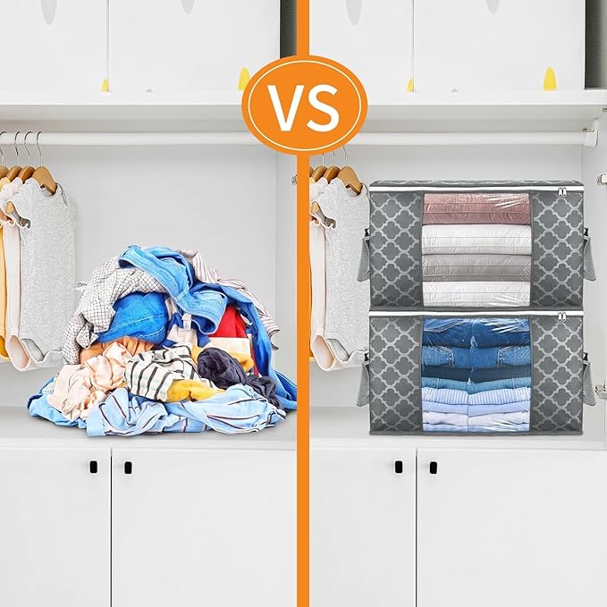 3 Pack Large Storage Bag Clothes Storage Organizer with Durable Handles for Closet Storage, Comforter, Blankets, Bedding and Toys 90 L