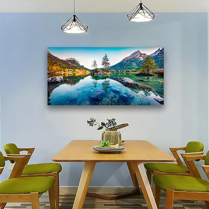 Scenery Canvas Wall Art for Living room Office Bedroom Mountain Forest Landscape Wall Art Clear Lake Stone Tree Pictures Art Print Paintings Modern Nature Wall Decor Artwork Waterproof -20 * 40inch