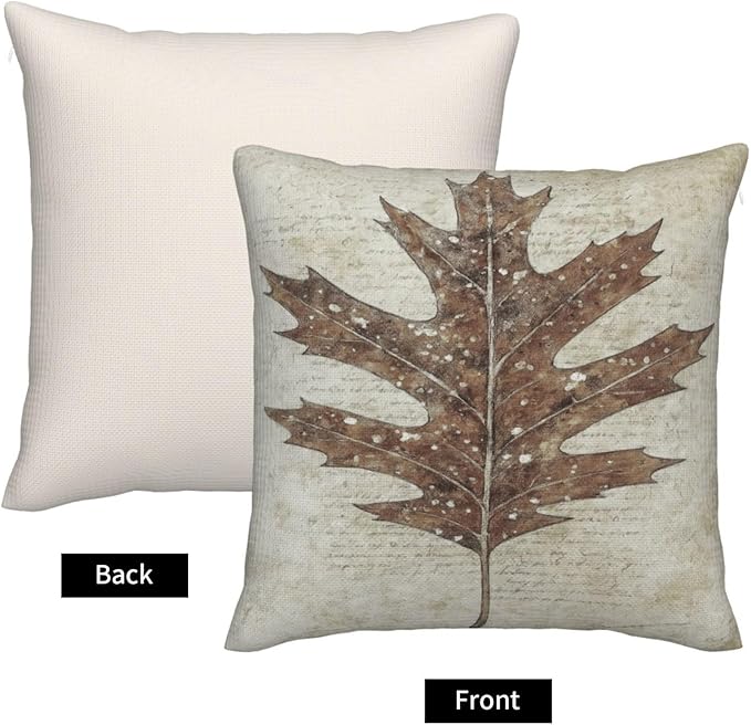 Fall Pumpkin Pillow Covers 16x16 Set of 4, Linen Autumn Outdoor Thanksgiving Harvest Maple Fallen Leaves Rustic Farmhouse Decorations for Sofa Couch