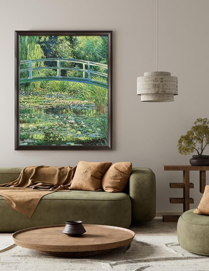 DECORARTS - Claude Monet The Japanese Bridge, Large Framed Wall Art, Canvas Size 28x35, Outer Dimensions Larger With Customizable Solid Wood Frames, Giclee Canvas Print, Made in USA