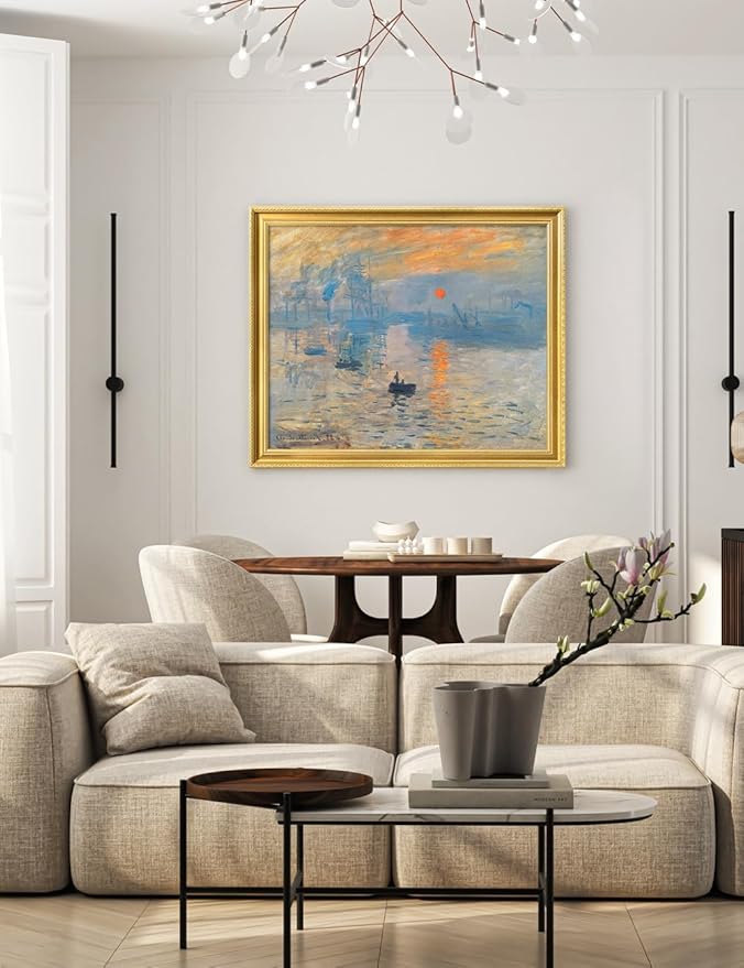DECORARTS - Claude Monet Impression Sunrise, Large Framed Wall Art, Canvas Size 28x35, Outer Dimensions Larger With Customizable Solid Wood Frames, Giclee Canvas Print, Made in USA