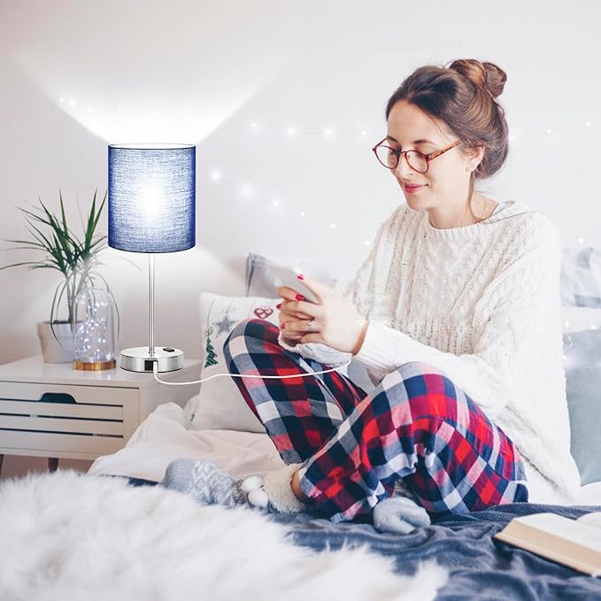 Set of 2 Touch Control Table Lamps with 2 USB & AC Outlet, 3-Way Dimmable Bedside Nightstand Lamps for Bedroom Living Room Nursery, 800 Lumens 5000K Daylight Bulbs Included