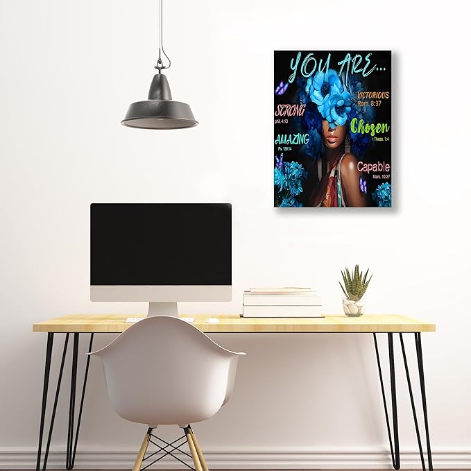 Inspirational Christian Canvas Wall Art, Blue Floral Scripture Quotes Canvas Print, Religious Home Decor, Christian Wall Art Home Decor for Living & Prayer Room 12x16 inch Framed