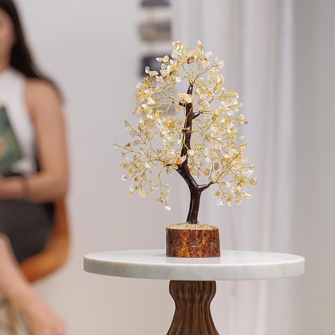 Citrine Crystal Tree, Money Tree for Wealth and Luck, Yoga Meditation and Home Decor - Shelf Decor Accents, Living Room Bedroom Office Decoration, Bookshelf Decor, Knick knacks, Buddha Statue