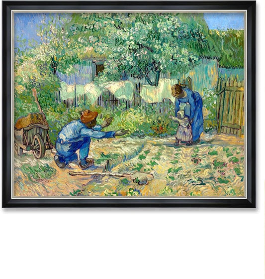 DECORARTS - First Steps, after Millet by Vincent Van Gogh Art Reproduction. Oversize Solid Wooden Frame Matching with Giclee Prints Canvas Wall Art. Total framed size: 43x35