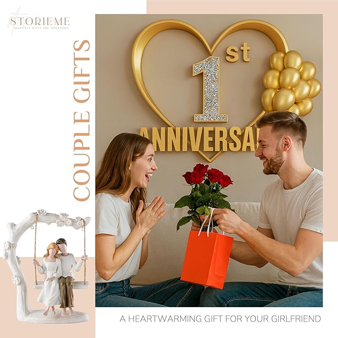 1st Year Gifts for Couple Anniversary Romantic Couples Swing Statue Wedding Engagement Gifts for Him Her Unique Resin Figurine Home Decor