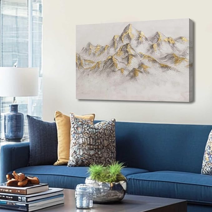 Nature Poster Prints Gold Art for Walls Mountain Picture Canvas 12"x16" Neutral Hanging Wall Art for Bedroom Office Kitchen