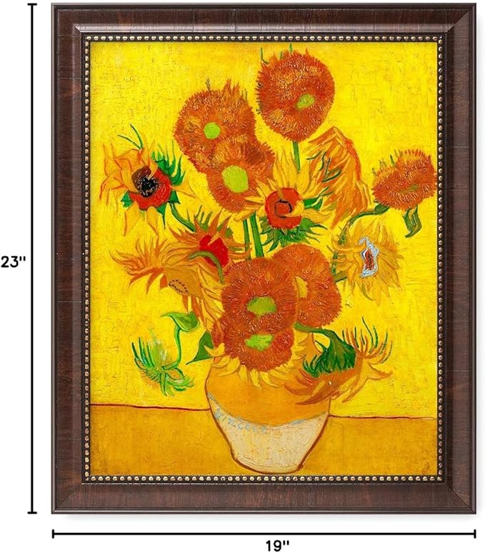 DECORARTS - Sunflowers - Vincent Van Gogh Giclee Prints w/Antique Brown Frame for Wall Decor. Picture Size: 16x20, Total Size w/Frame: 19x23