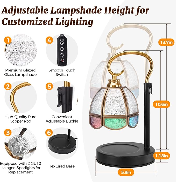 Candle Warmer Lamp with Timer, Dimmable, Adjustable Height, Birthday Gifts for Women Mom, House Warming Gifts New Home Decor, Wax Warmer Lamp for Jar Candles with 2 Bulbs (Colored Shade)