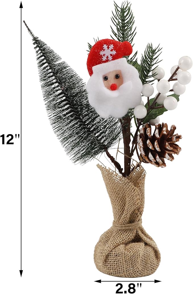 winemana 6 Pcs Small Christmas Tree Table Decorations Indoor, Mini Artificial Trees Plants with Pine Cones Santa Snowman for Tabletop Centerpiece Office Home Kitchen Xmas Holiday Decor