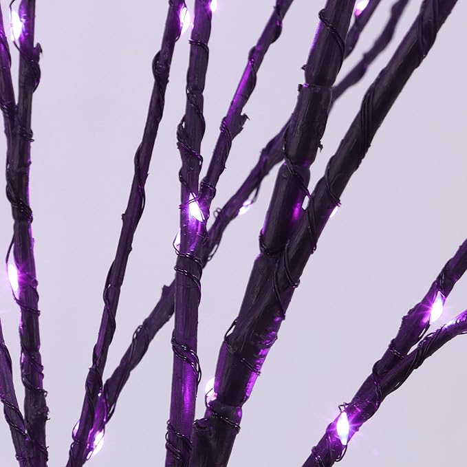 Lighted Halloween Tree Branches, 30IN 100LED Artificial Black Twig Branch with Purple Fairy Lights, Built-in Timer & Battery Operated, Waterproof for Indoor Outdoor Office Bedroom Party Decorations
