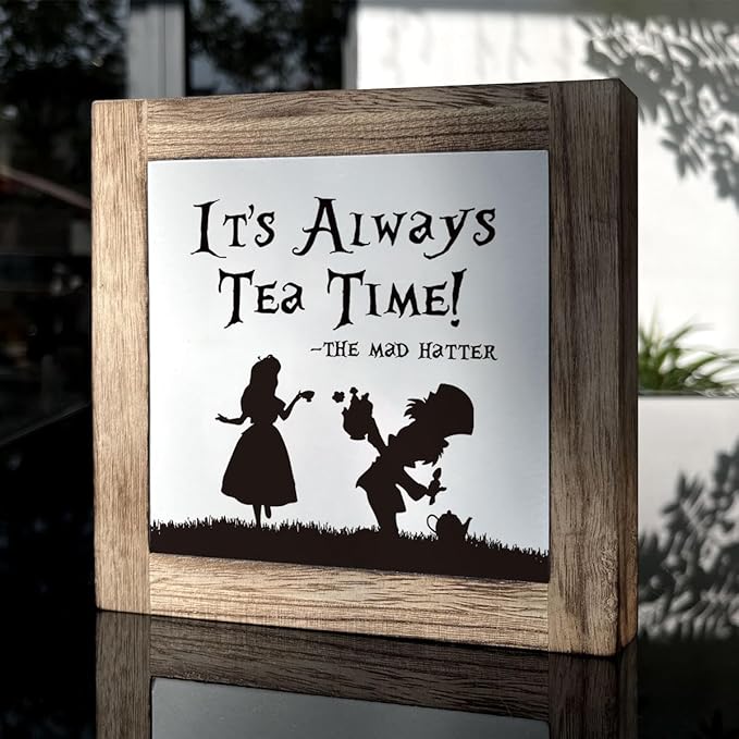 Wooden Box Signs for Home Decor, Farmhouse Wood Sign, Decorative Wooden Table Decors, Tea Lover Friend Gift, It's Always Tea Time Sign