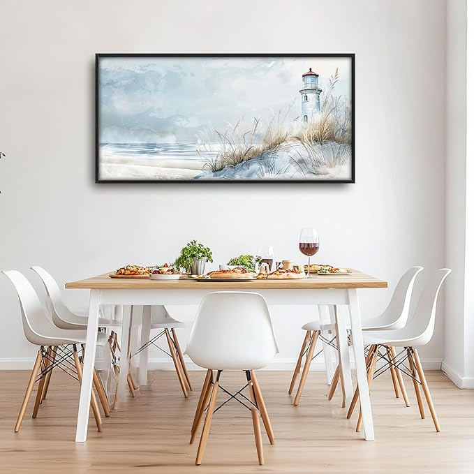 Flintis Large Lighthouse Wall Art Beach Lighthouse Pictures Wall Decor Abstract Nautical Canvas Painting Print Artwork Decoration Framed for Living Room Bathroom Master Bedroom 60L x 30W