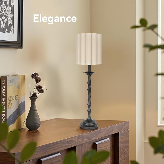 Vintage Black 28.9'' Tall Scalloped Table Lamp Pack of 2, Rustic/Farmhouse Buffet Lamp, Bamboo Lamp Joint Base, for Living Room Bedside Side Table