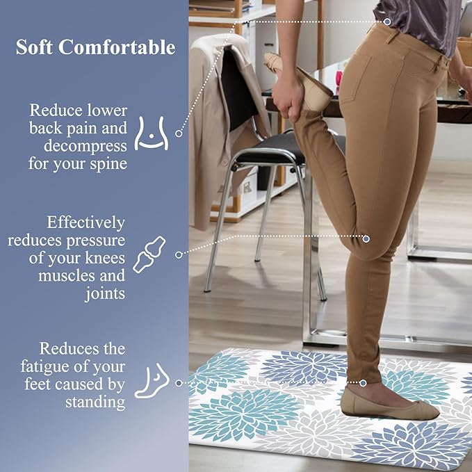 HEBE Anti Fatigue Kitchen Rug Sets 2 Piece Non Slip Kitchen Mats for Floor Cushioned Kitchen Rugs and Mats Waterproof Comfort Standing Mat Runner for Kitchen,Home Office,Sink,Laundry