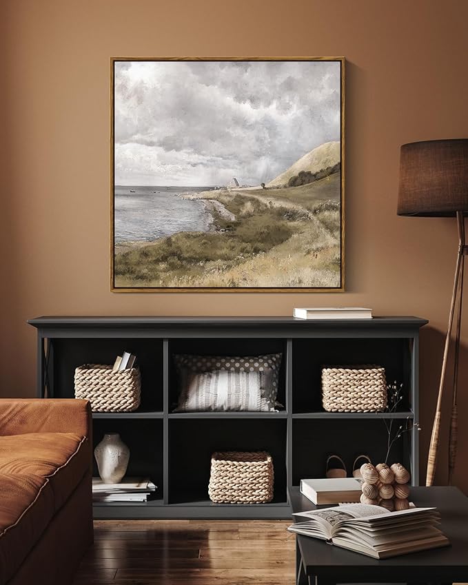 InSimSea Square Framed Canvas Wall Art, Large Decor Danish Coastal Landscape Paintings, Seaside Scenery Wall Pictures for Bedroom Bathroom Living Room, Canvas Prints Vintage Decor 24"x24"