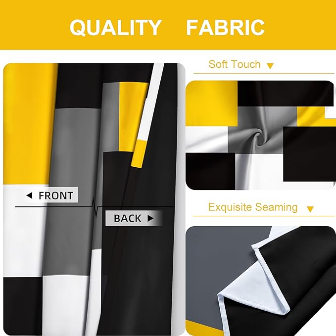 Yellow 100% Blackout Curtains 45 inch Length 2 Panels Set Black White Grey Modern Abstract Geometric Drapes for Kitchen Black Out Curtains Insulated Room Darkening Small Window Curtains, 42Wx45L