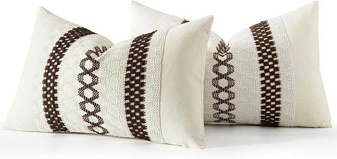 MIULEE Set of 2 Dark Brown Boho Decorative Lumbar Pillow Covers 12x20 Inch Farmhouse Rustic Couch Throw Pillows Modern Cotton Cushion Covers Retro Cute Macrame Woven Home Decor for Bed Sofa Chair