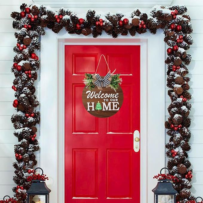 Rustic Round Wood Wreath, Seasonal Sign for Home, Farmhouse Seasonal Wreath