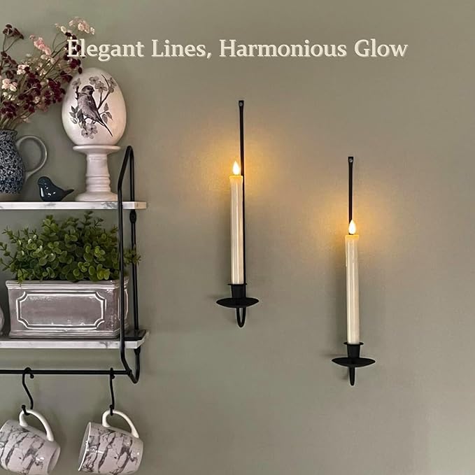 Wall Candle Holder Set of 2, Stylish Black Metal Wall Mount Candle Sconces, Modern Wall Decoration for Living Room, Farmhouse, Fireplace, and Weddings
