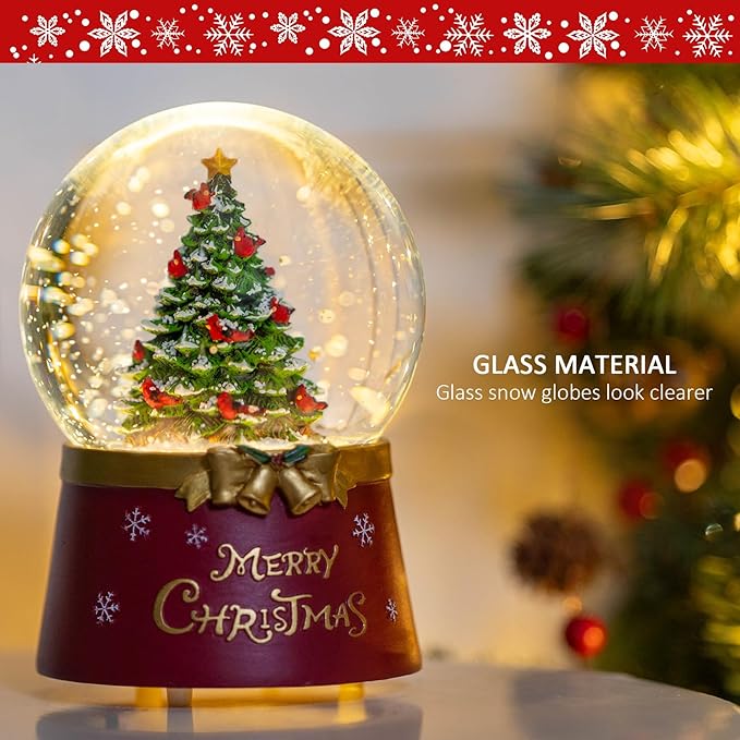 Christmas Snow Globe Lantern Water Glittering Christmas Tree Crown with Music & Timer, USB Lined/Battery Operated Lighted Water Lantern for Christmas Festival Decoration Gifts